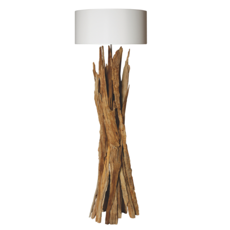Lampadaire en bois naturel avec abat-jour blanc - modele TAIGA