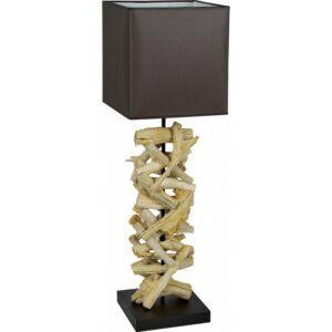 Lampe a poser en bois flotte avec abat-jour et socle noir - modele LUSAKA