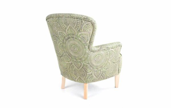 Fauteuil-moderne-Maria-100-tissu-motif-Zen-vert-pieds-droits-ALMANSA