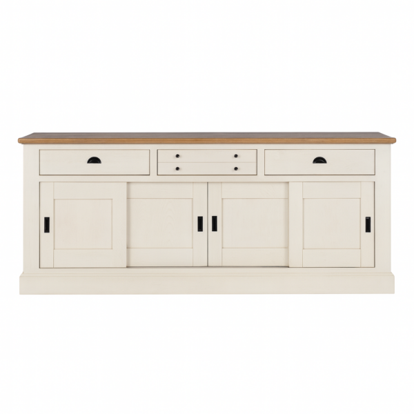 Bahut ROMANCE, 4 portes coulissantes fabriqué en chêne massif par les Ateliers de Langres.