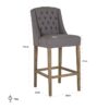 Tabouret de bar DAY confortable capitonné pieds bois tissu RICHMOND INTERIORS