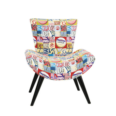 Fauteuil confortable style annees 60 FLORIDA tissu couleurs