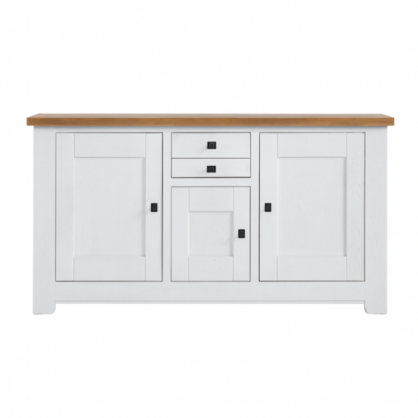 Bahut 3 portes et 2 tiroirs fabriqué en chêne massif par les Ateliers de Langres.Bahut bi-teinte. Teinte au choix