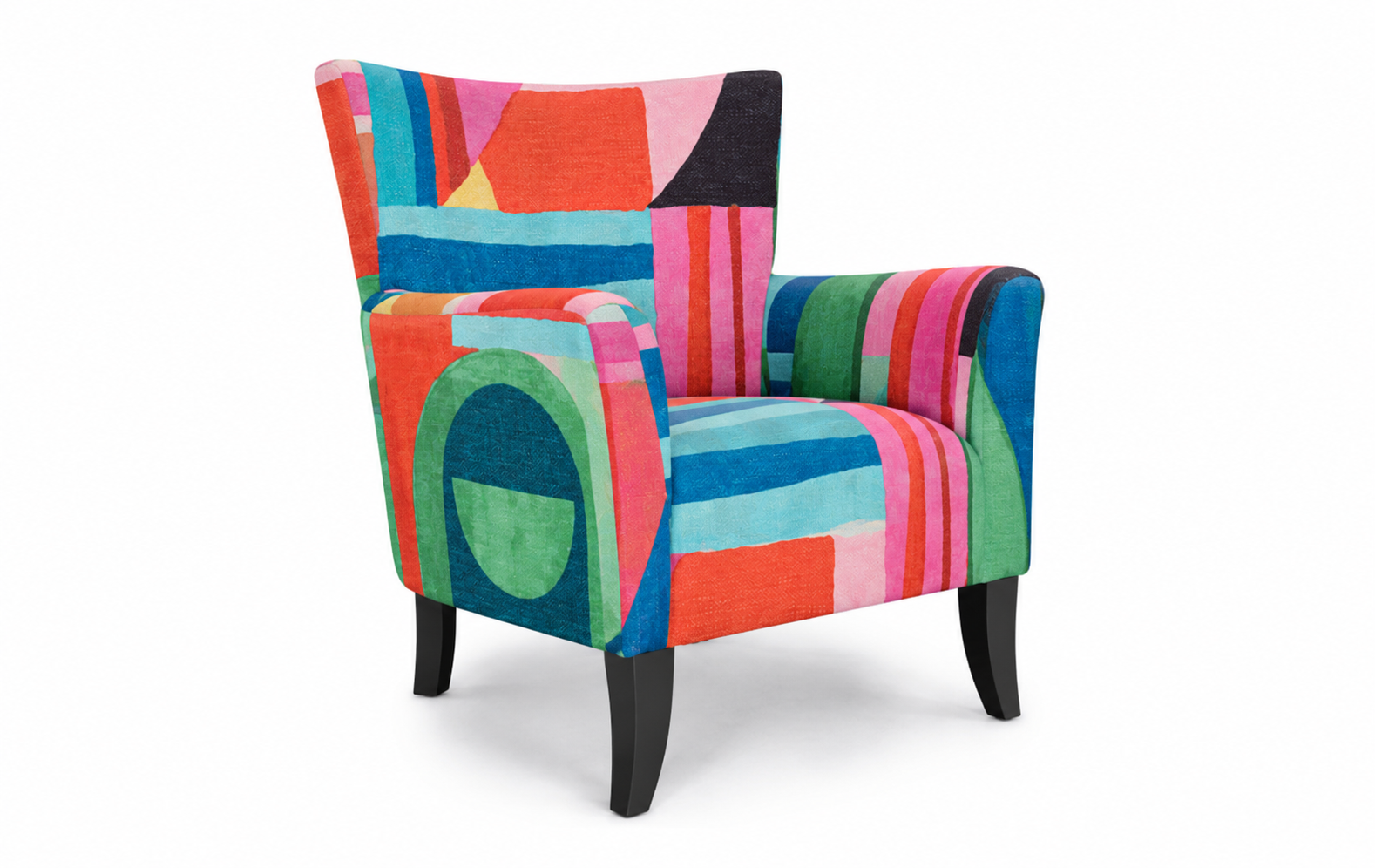 Fauteuil ARIAM réalisé sur mesure dans un tissu très coloré.