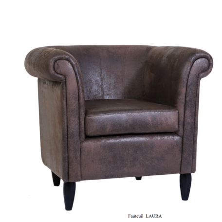 Fauteuil LAURA tapissé dans un tissu microfibre marron
