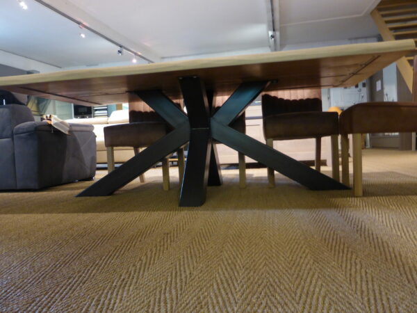 table design plateau chene massif epais pied metal noir acier