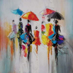 Tableau femmes aux parapluies format carré 60 x 60cm
