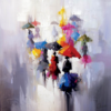 Tableau peinture femmes parapluies format carré couleurs