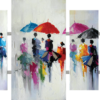 Tableau femmes aux parapluies en 4 parties
