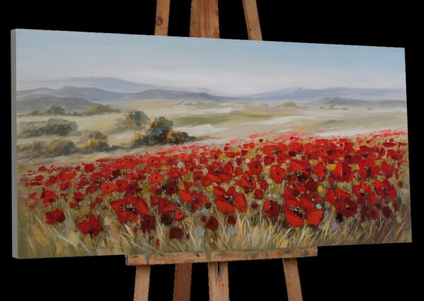 Tableau peint main PAYSAGE ET COQUELICOTS