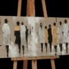 Peinture doré et argenté silhouettes personnages. Tableau format horizontal