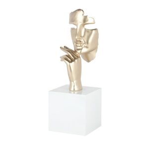 statue-visage-or-dore-champagne-blanc-main-deco-interieur-moderne-estilo-sculpture-originale