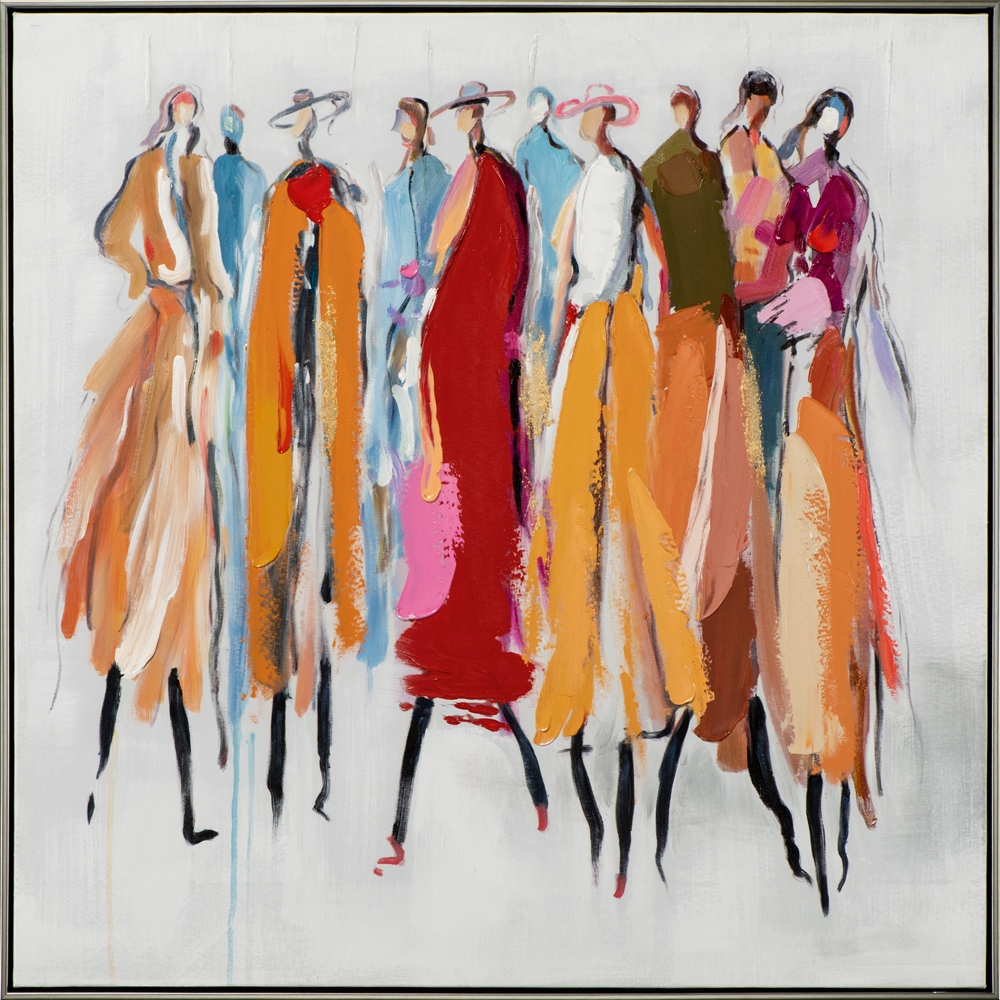 Tableau cadre carré peint à main 82x82cm GROUPE DE FEMMES