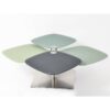 Table basse de salon plateaux modulables verre couleur bleu vert pied metal