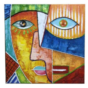 Tableau visage style Picasso avec formes et couleurs vives