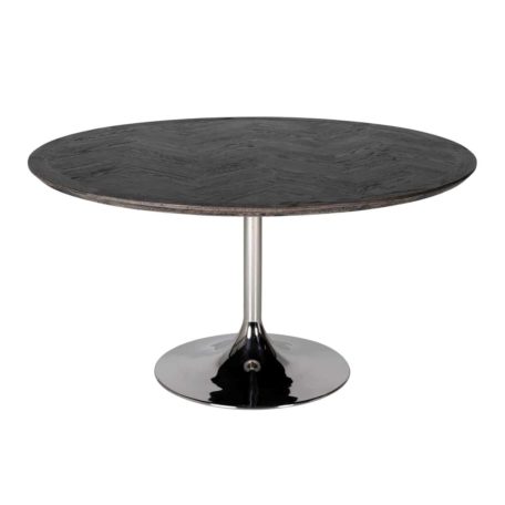 Table blackbone silver pied central en acier argent et plateau rond en bois noir