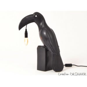 Lampe oiseau toucan ceramique noir mat.