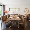 table design pieds argent chrome plateau bois brut