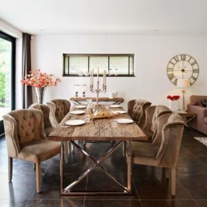 table design pieds argent chrome plateau bois brut
