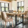 Table raffles plateau rectangulaire bois recycle deux pieds acier noir mat style industriel