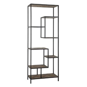 armoire murale bibliotheque metal bois etageres style industriel pour salon