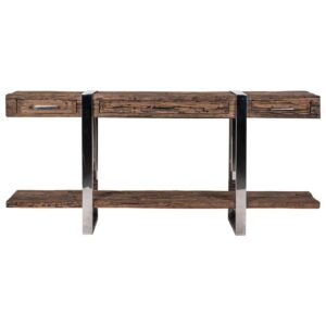 console bois brut acier argent chromé