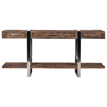 console bois brut acier argent chromé