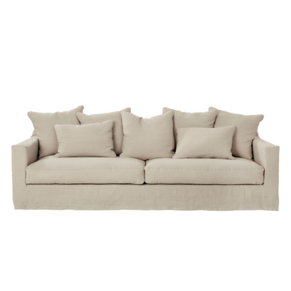 Canapé BIARRITZ de chez Home Spirit fabriqué en France. Assise en plume et dossiers multi coussins