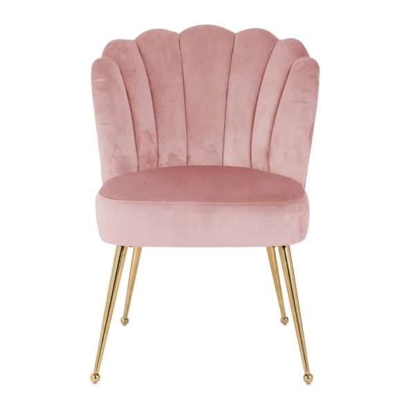chaise tissu velours rose poudre pastel doux pieds or dore gold