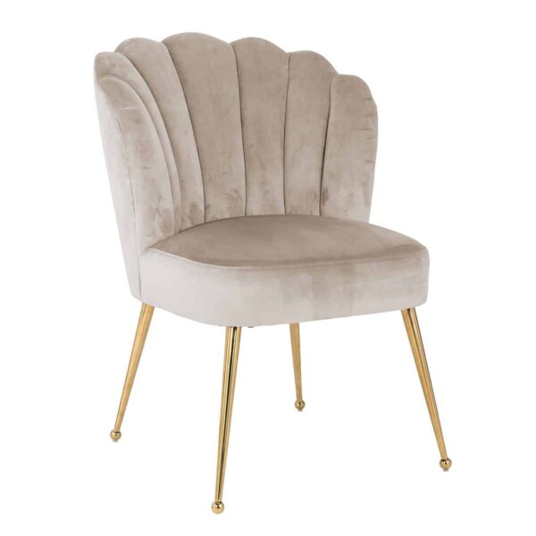 chaise velours beige pieds or dore