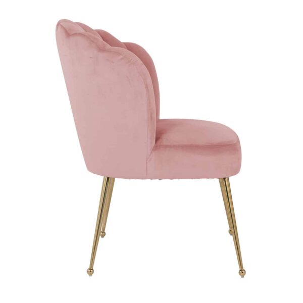 chaise haut de gamme velours rose bonbon pieds or dore