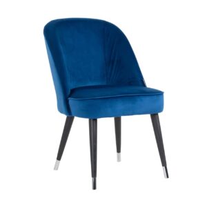 chaise haut de gamme tissu bleu pieds noirs argent richmond interiors