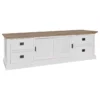 Grand meuble TV OAKDALE bois et blanc 2 portes 4 tiroirs