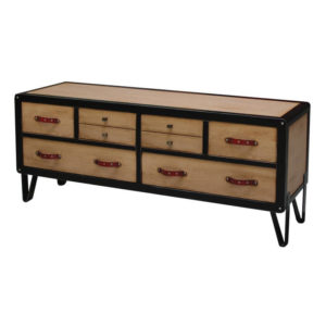 meuble-tv-original-chene-avec-tiroirs-pieds-metal-poignees-cuir-meubles-batel