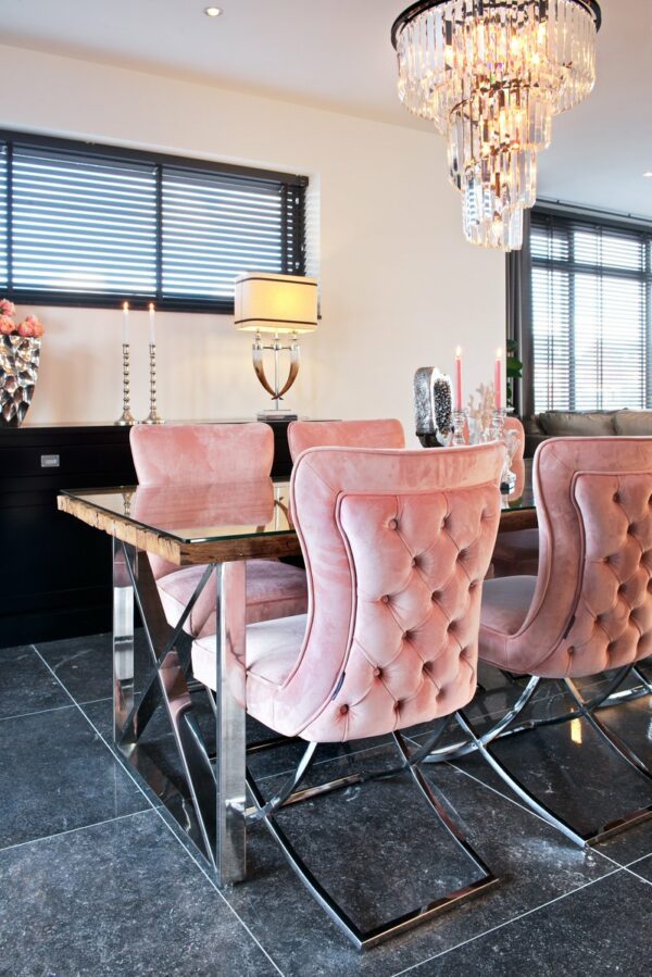 chaises design velours rose velvet pink