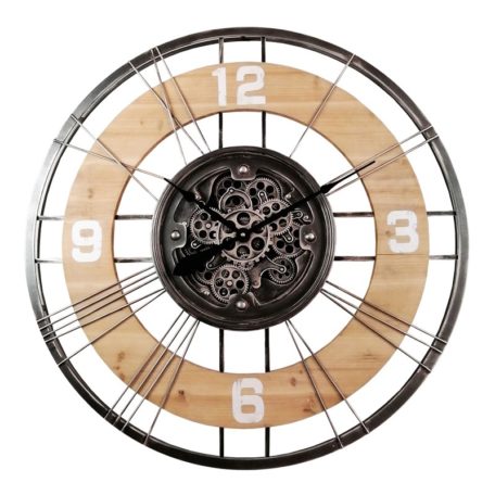Grande horloge en bois et métal avec mécanisme engrenages