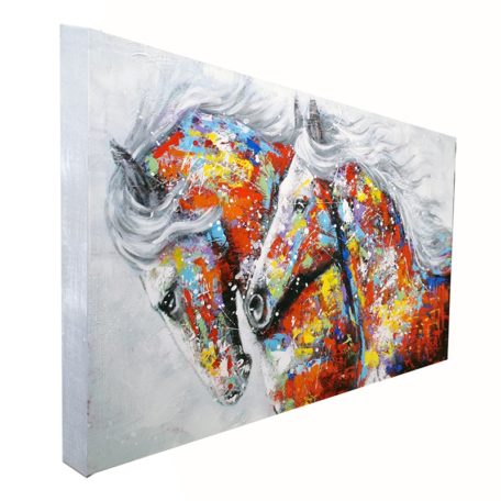 Tableau peinture sur toile couple de chevaux couleurs