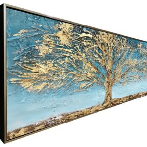 Tableau peinture sur toile ARBRE DE VIE BLEU / OR