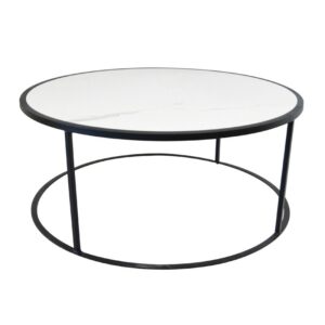 table basse plateau céramique blanche imitation marbre