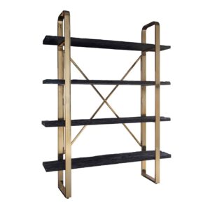 meuble bibliotheque bois noir et metal or