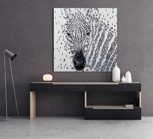 tableau peinture contemporaine design zebre noir et blanc
