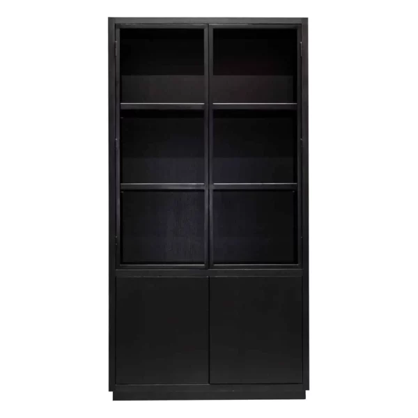 Meuble vitrine de belle qualité avec nombreux rangements en bois noir