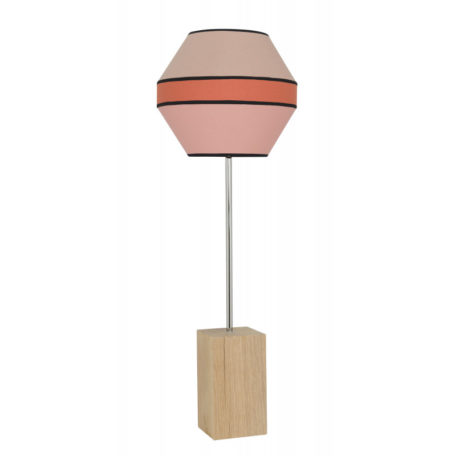 Grande lampe naturelle LOLLYPOP socle en bois, abat-jour rayures.