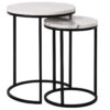 Lot de 2 sellettes en marbre blanc et pied metal noir.
