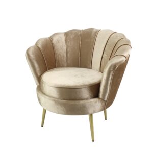Fauteuil AUDREY en velours champagne avec pieds metal or.