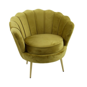 fauteuil jaune moutarde design coquillage velours