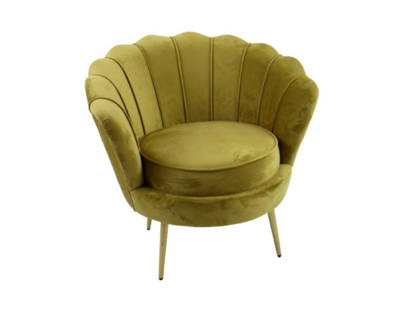 fauteuil jaune moutarde design coquillage velours
