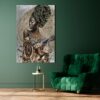 Mise en ambiance du tableau femme turban avec elements textile.