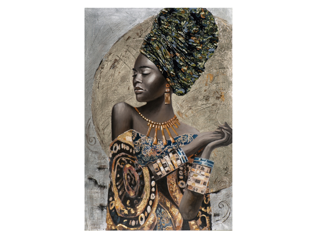 Tableau Femme 100x100 peint sur toile fibre naturelle et ajout de matière  en relief. Peinture acrylique