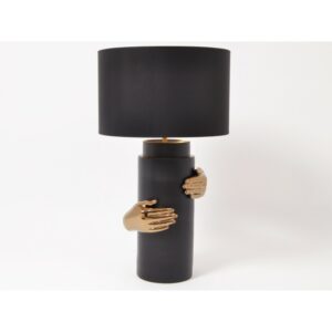 Lampe FEMINA en ceramique noire avec mains or.